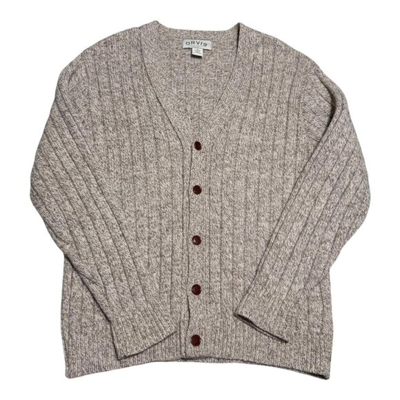 Orvis USA Made Wool Nylon Tan/Gray Cardigan‎ Sweater Men's Medium - Picture 1 of 7